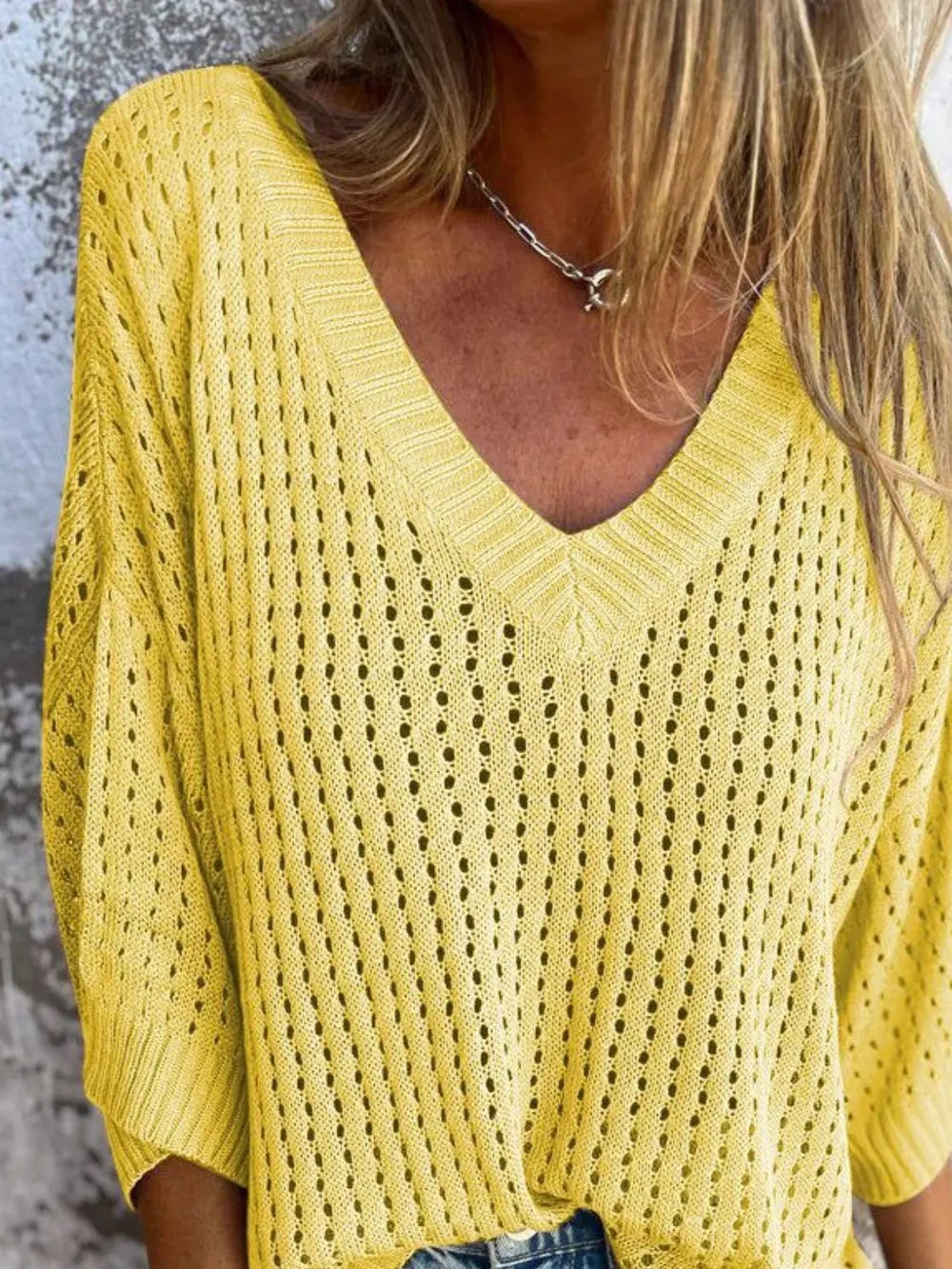 Textured knit open front cover up in yellow