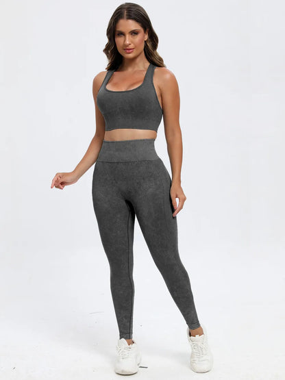Scoop Neck Wide Strap Top and Pants Active Set Dark Gray - Fashorio