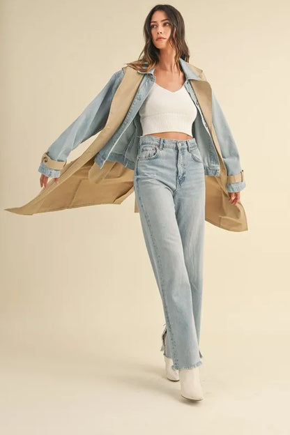 MABLE Layered Look Trench Coat With Denim Jacket - Fashorio