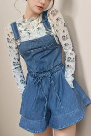 Wide Strap Square Neck Denim Overalls Dusty Blue - Fashorio
