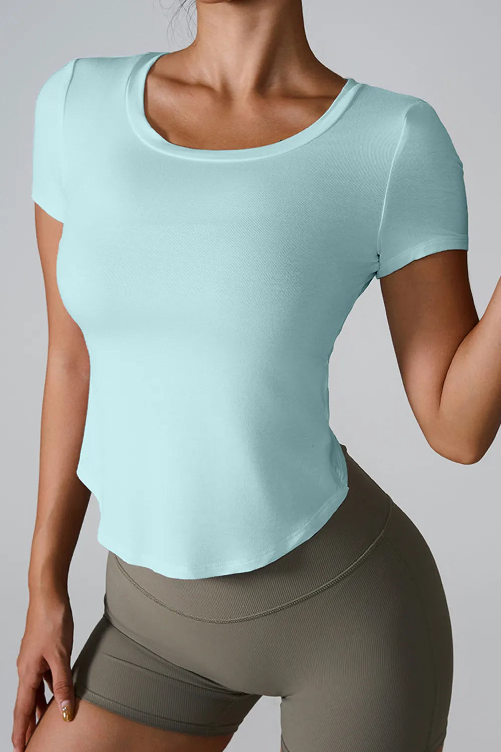 Cutout Round Neck Short Sleeve Active T-Shirt - Fashorio
