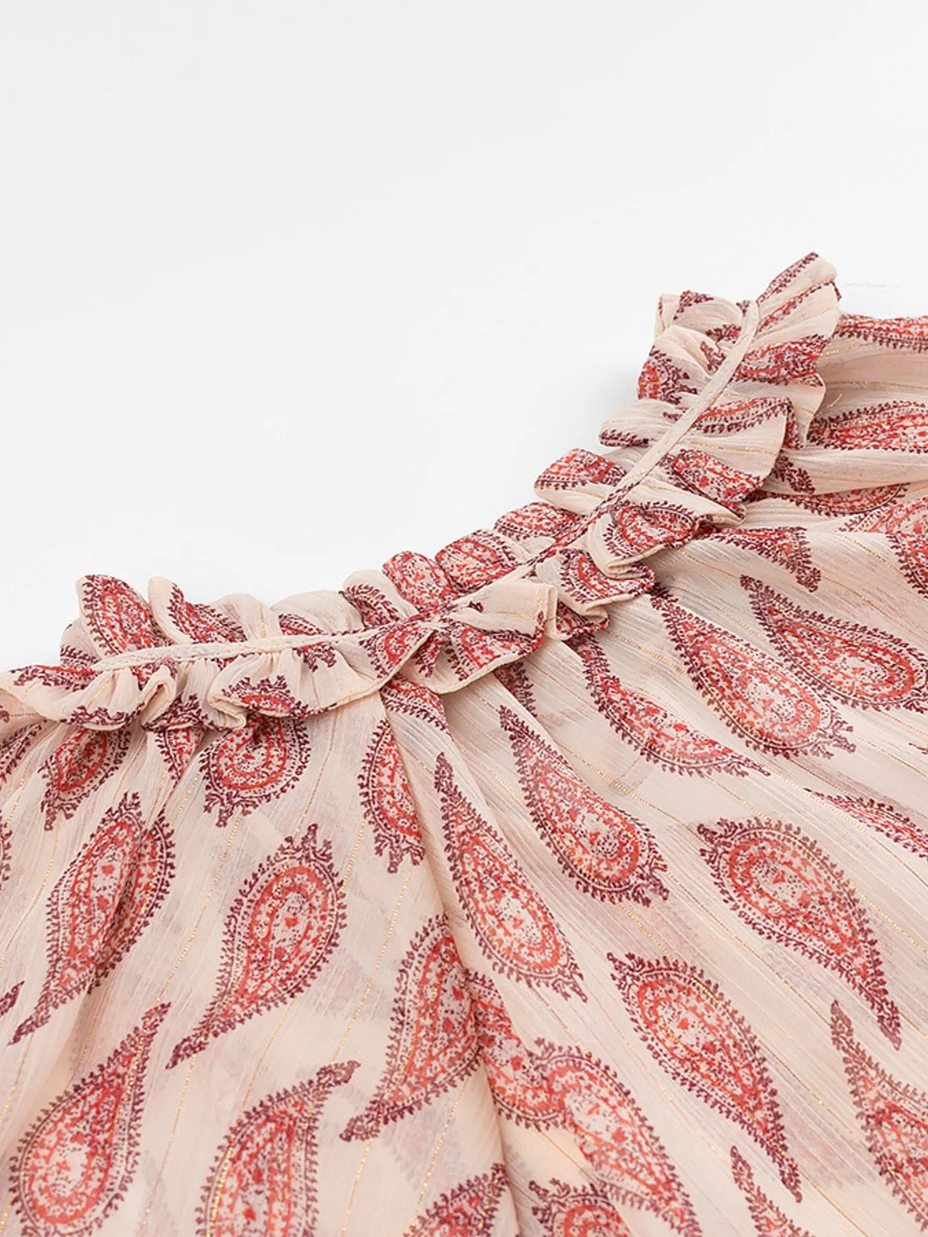 Paisley Print Frill Tie Neck Long Sleeve Blouse - Fashorio