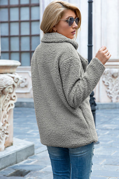 Ivy Lane Full Size Lapel Collar Sherpa Coat - Fashorio
