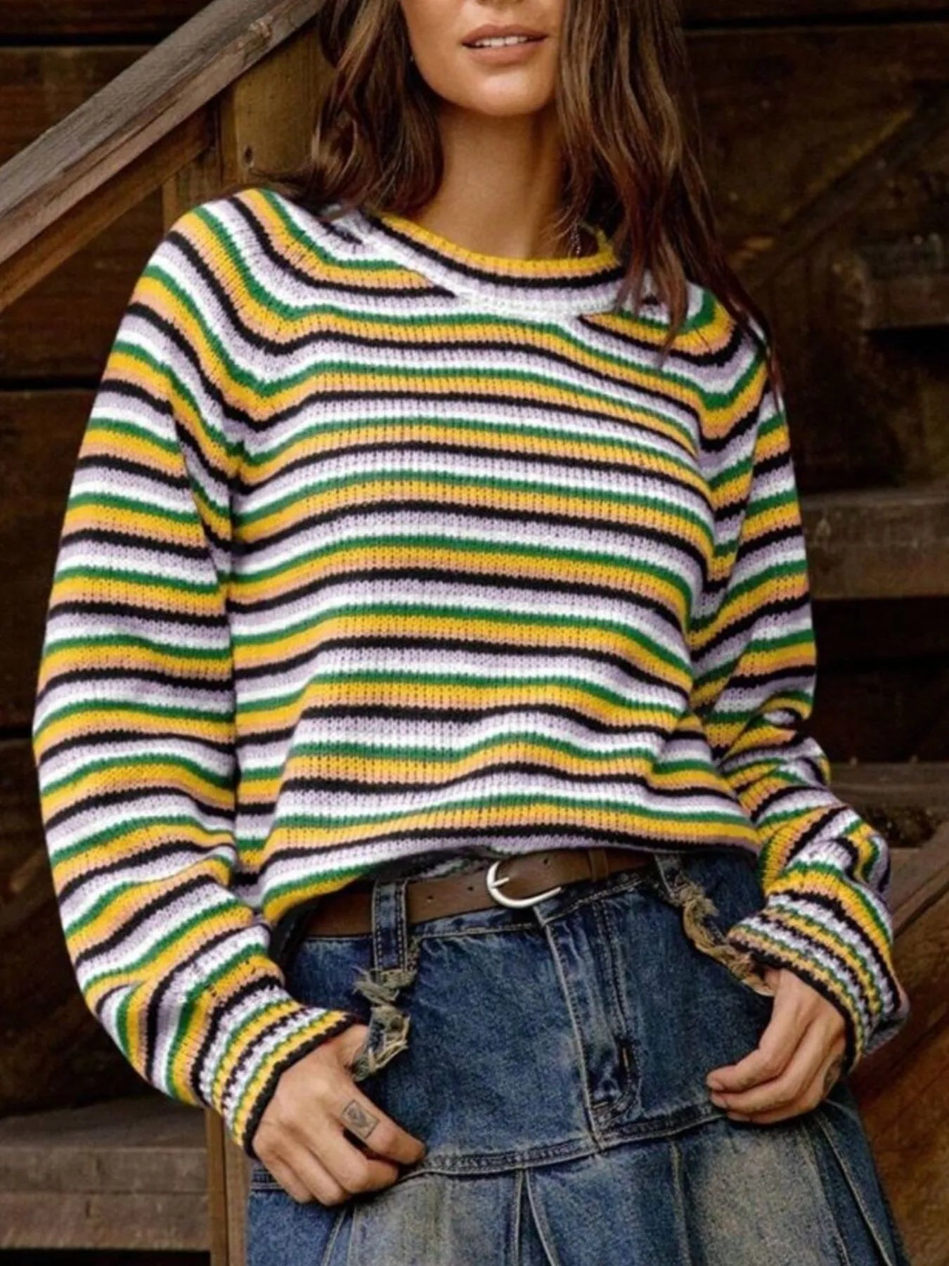 Rainbow Striped Pullover Sweater - Fashorio