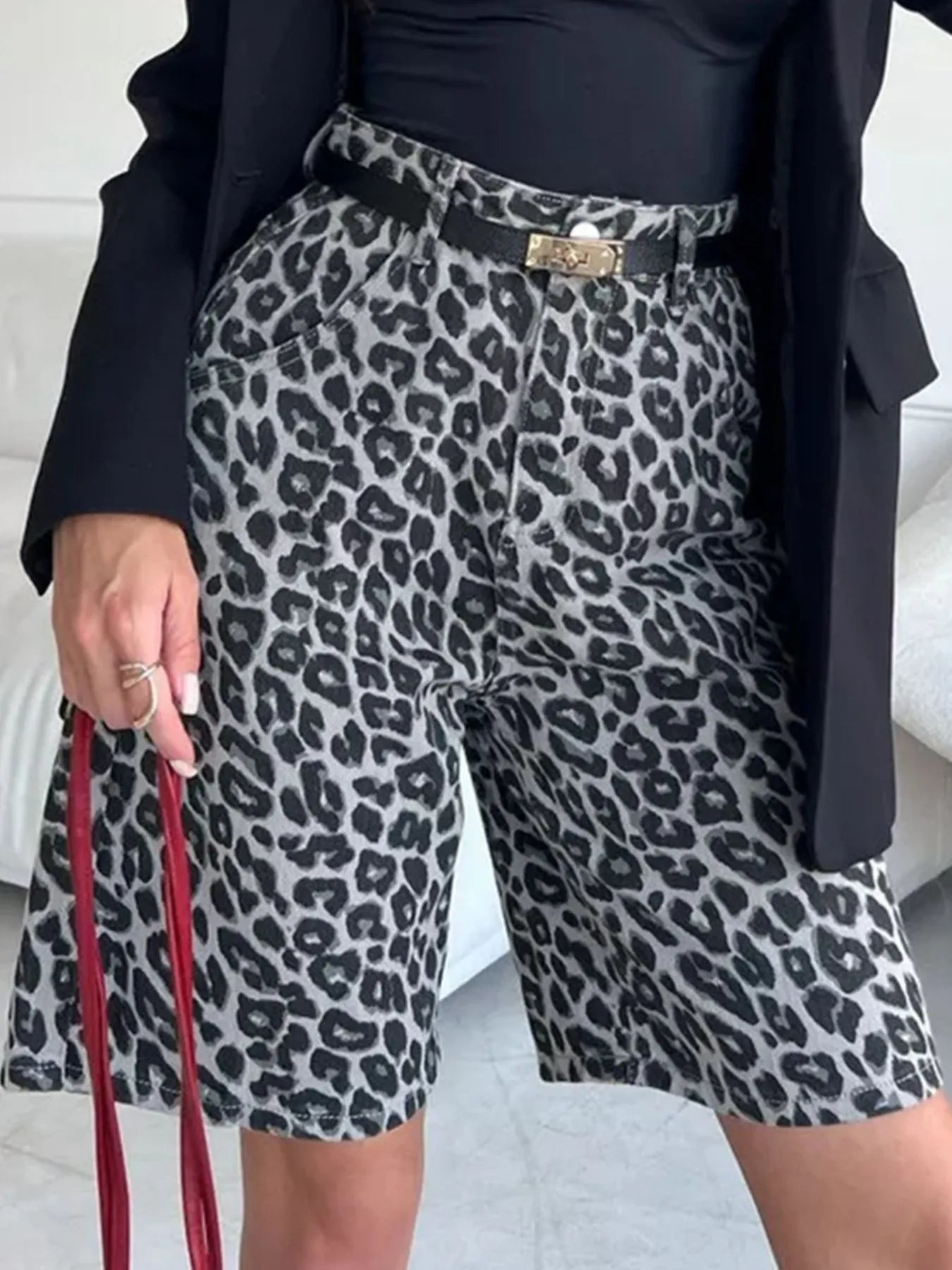 Leopard Print High-Waisted Casual Shorts - Fashorio