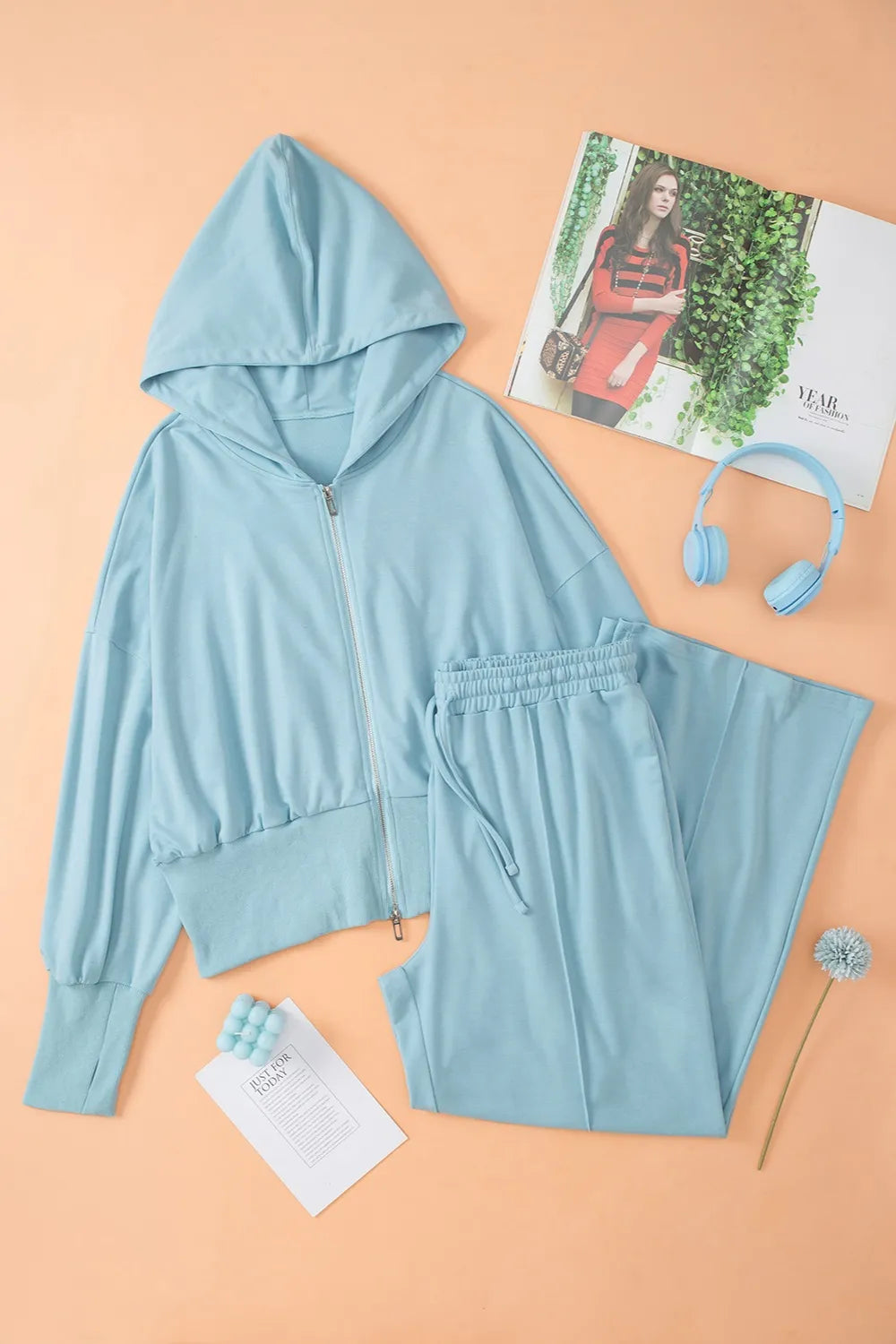 Zip-Up Hoodie and Pants Active Set - Fashorio