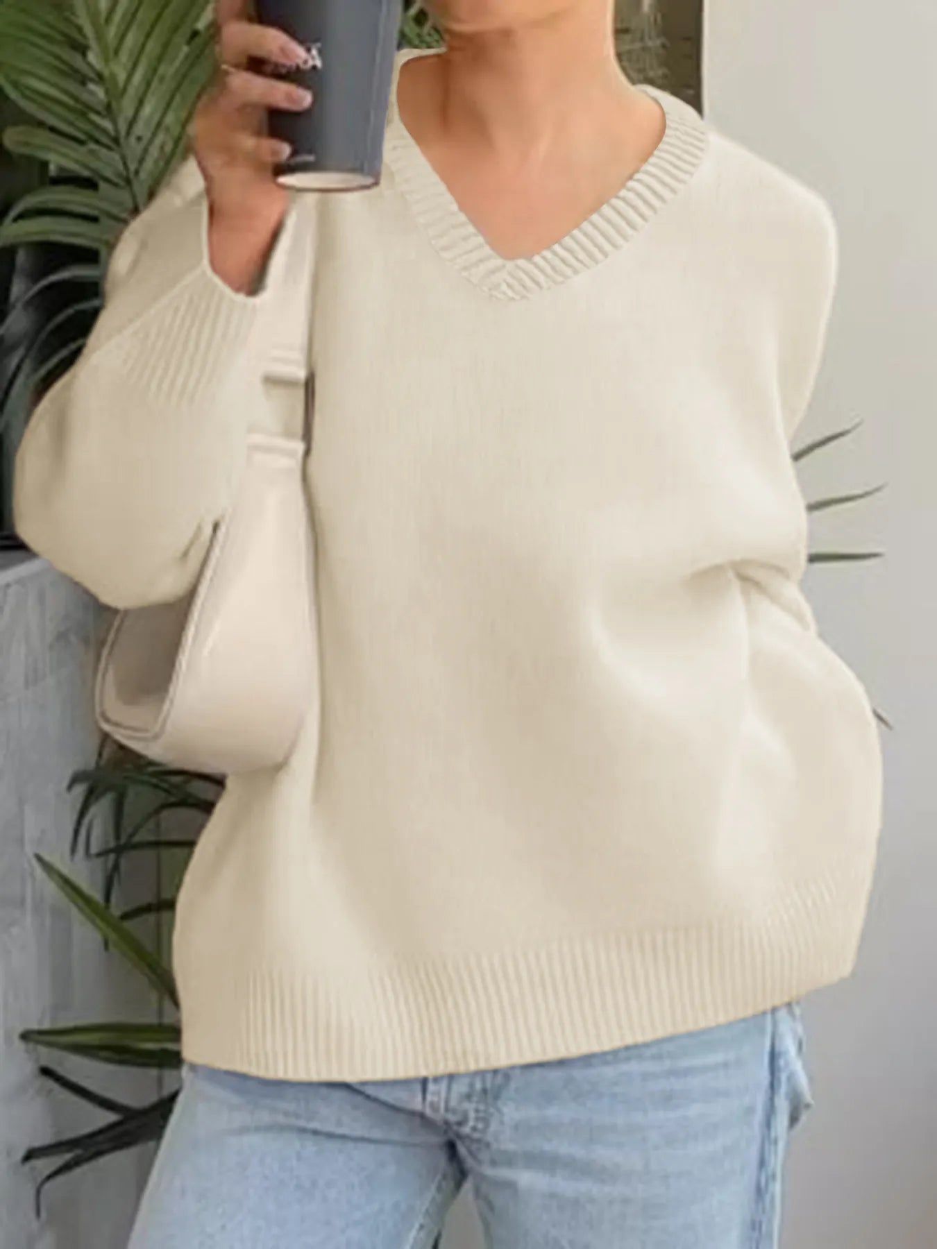 V-Neck Long Sleeve Sweater - Fashorio