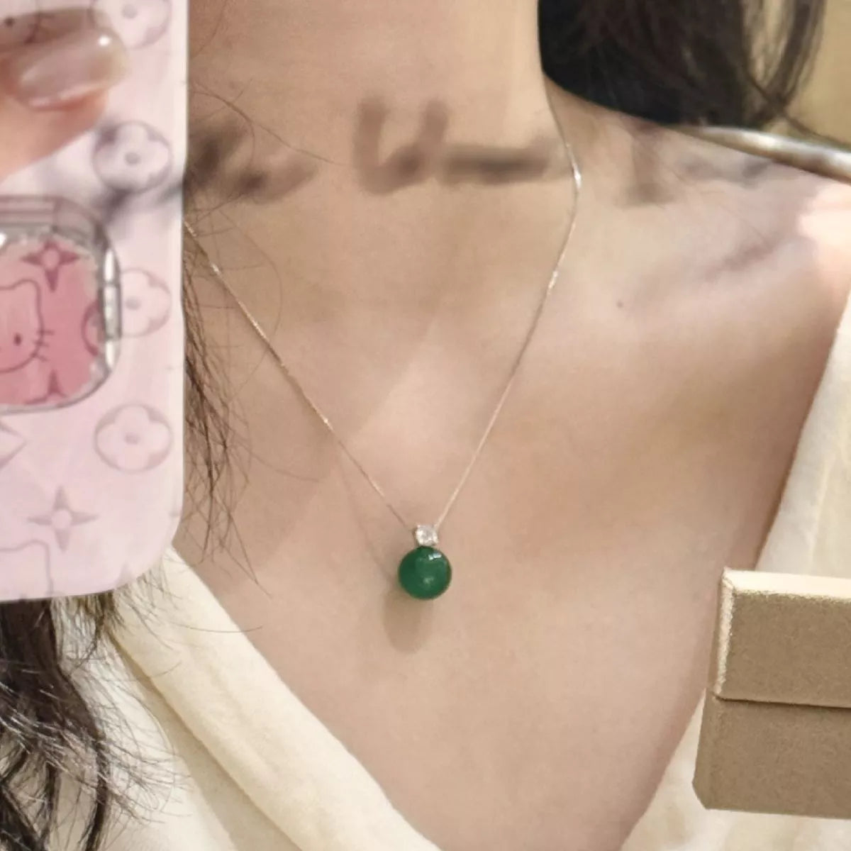 jade pendant sterling silver necklace chain detail