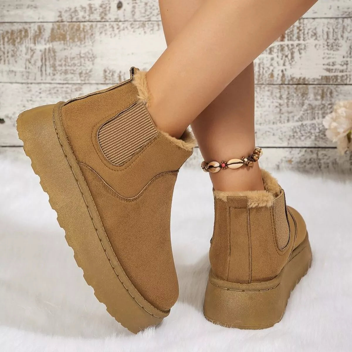 Round toe platform ankle boots full length view