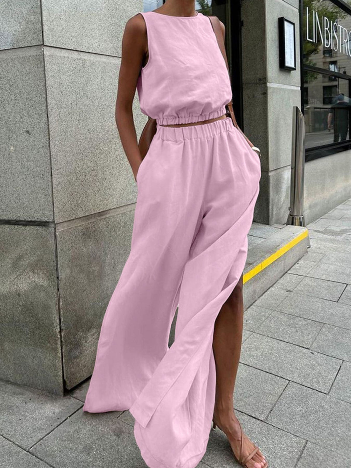 Sleeveless coordinated crop set view