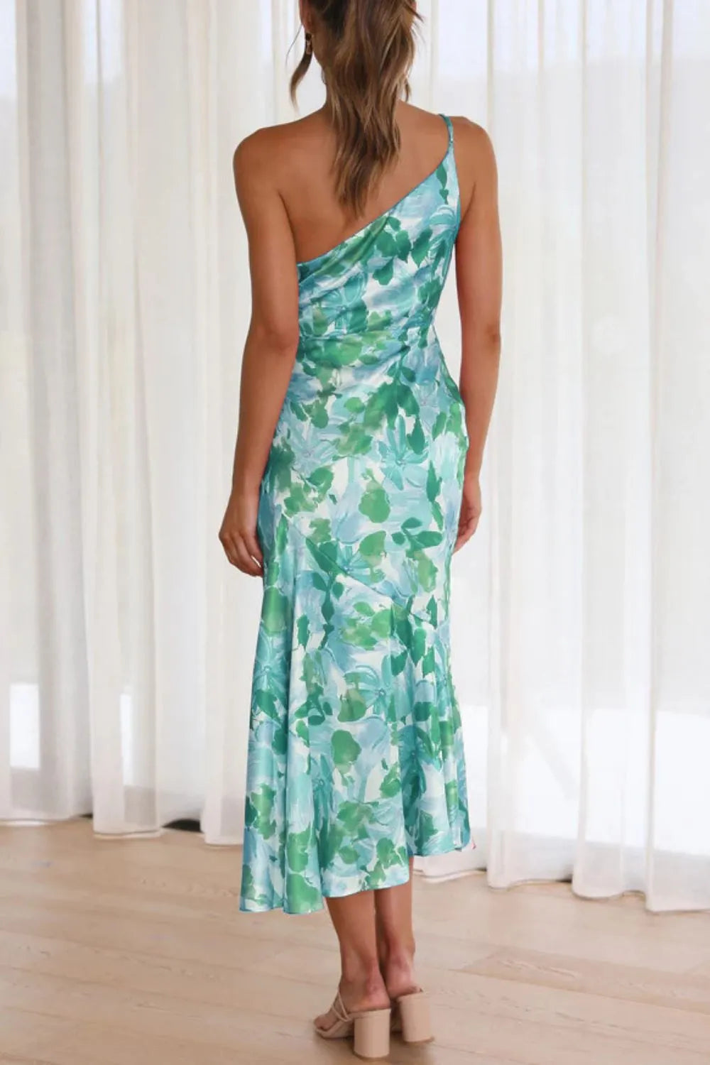 Ruched teal midi dress detail