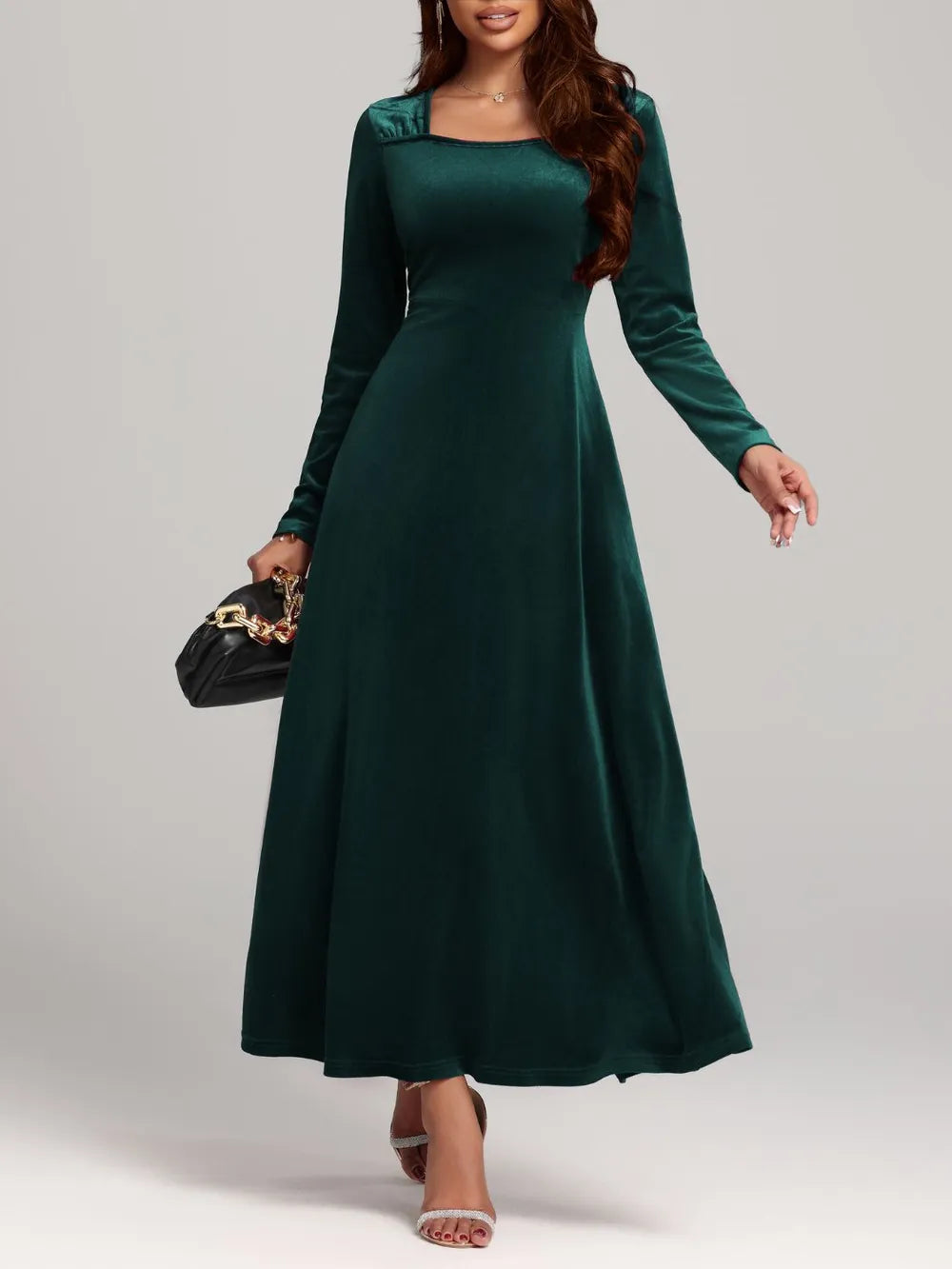Fabric sheen detail on the velvet dress
