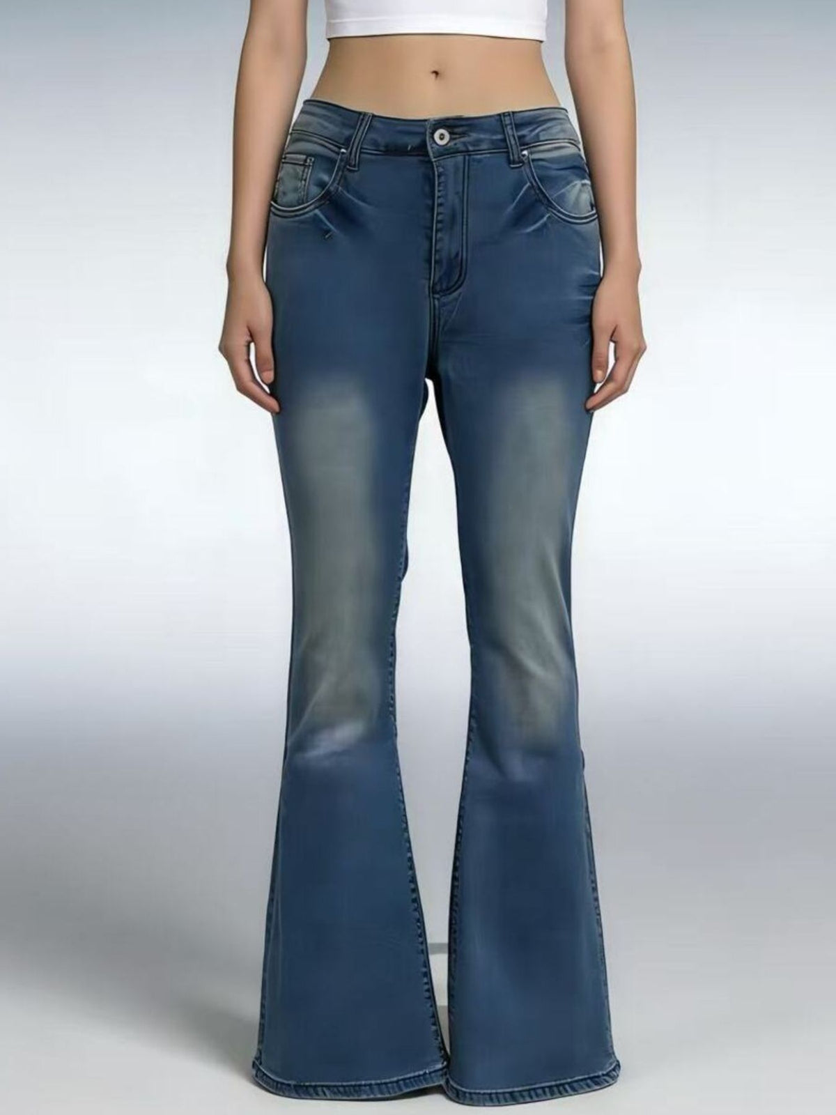 High waist flare jeans detail