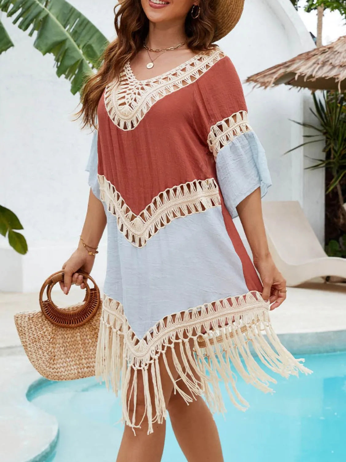 Backless Tassel Hem V-Neck Cover-Up - Fashorio