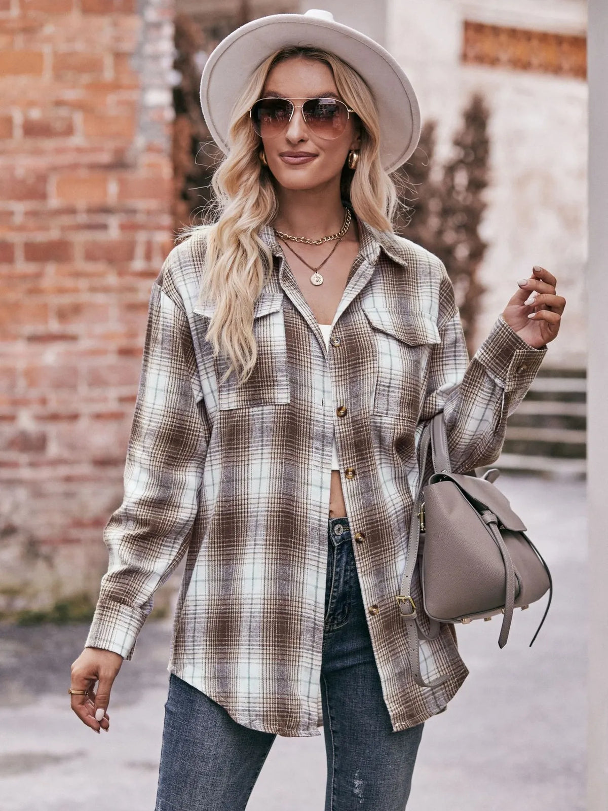 Plaid Long Sleeve Button Down Shirt, view 16