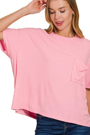 Zenana Oversized Ribbed Round Neck Short Sleeve Tee DK PINK - Fashorio