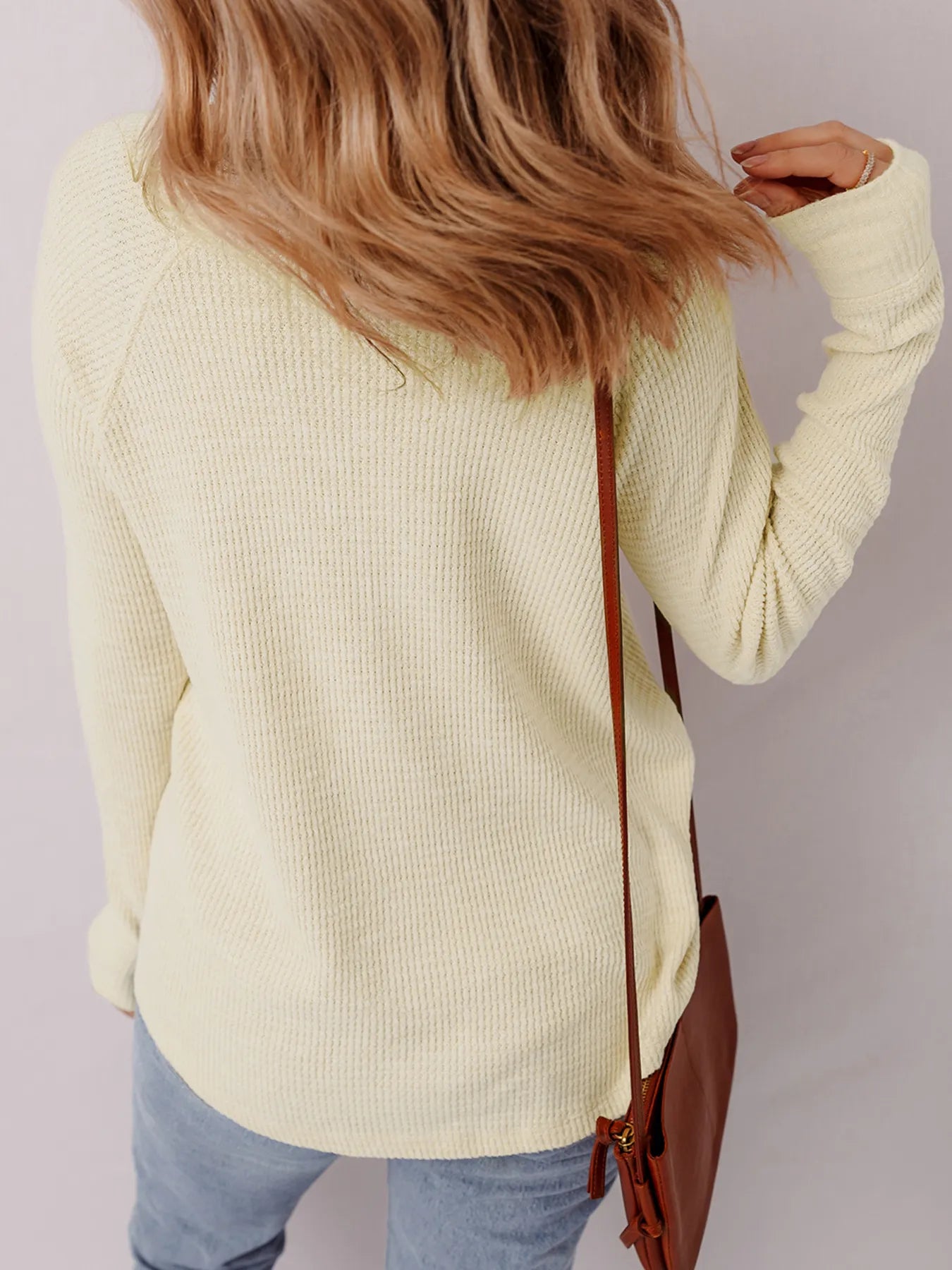 Textured Knit Half Buttons Henley Top - Fashorio