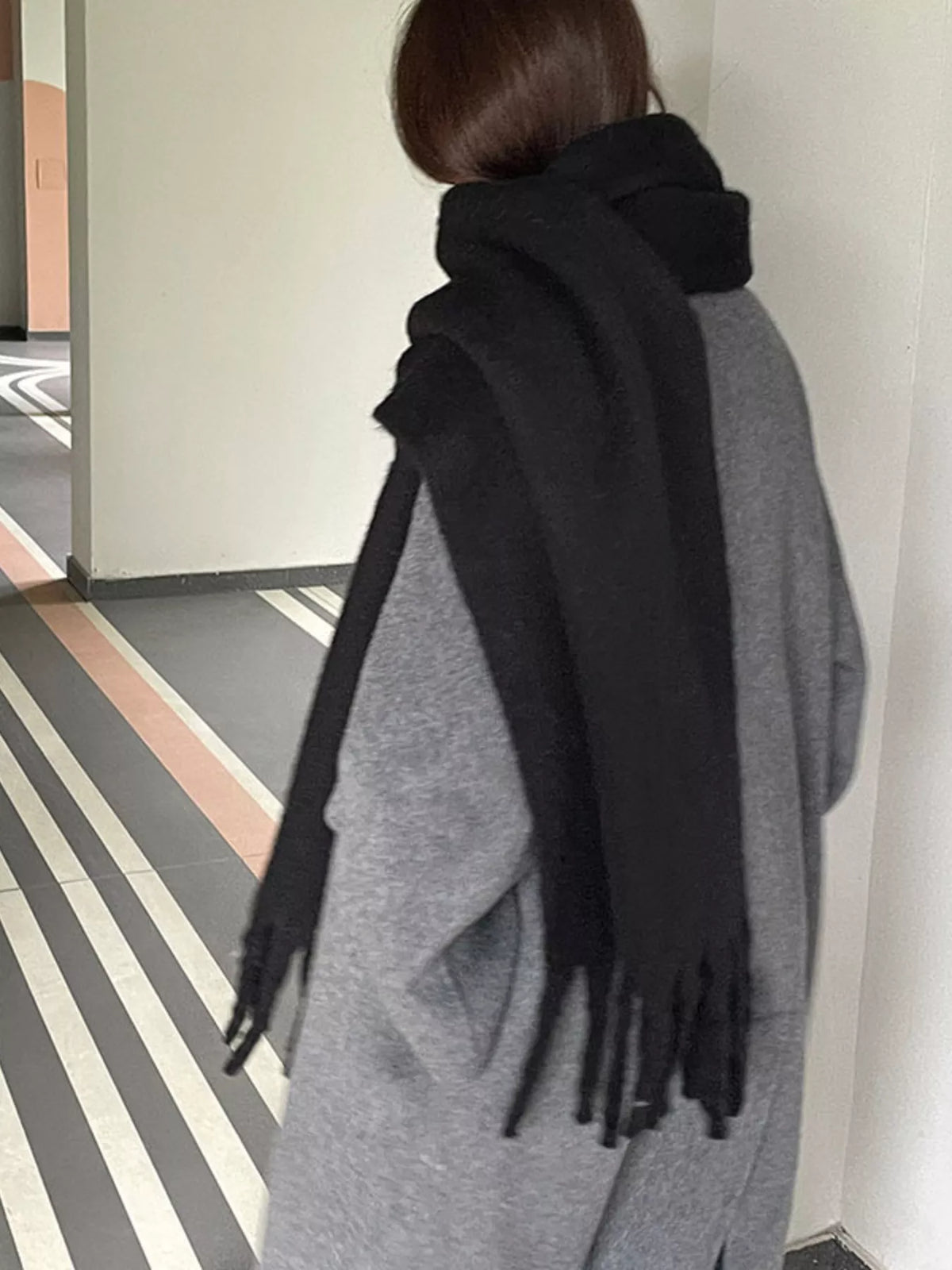 Solid Color Fringe Scarf, view 5