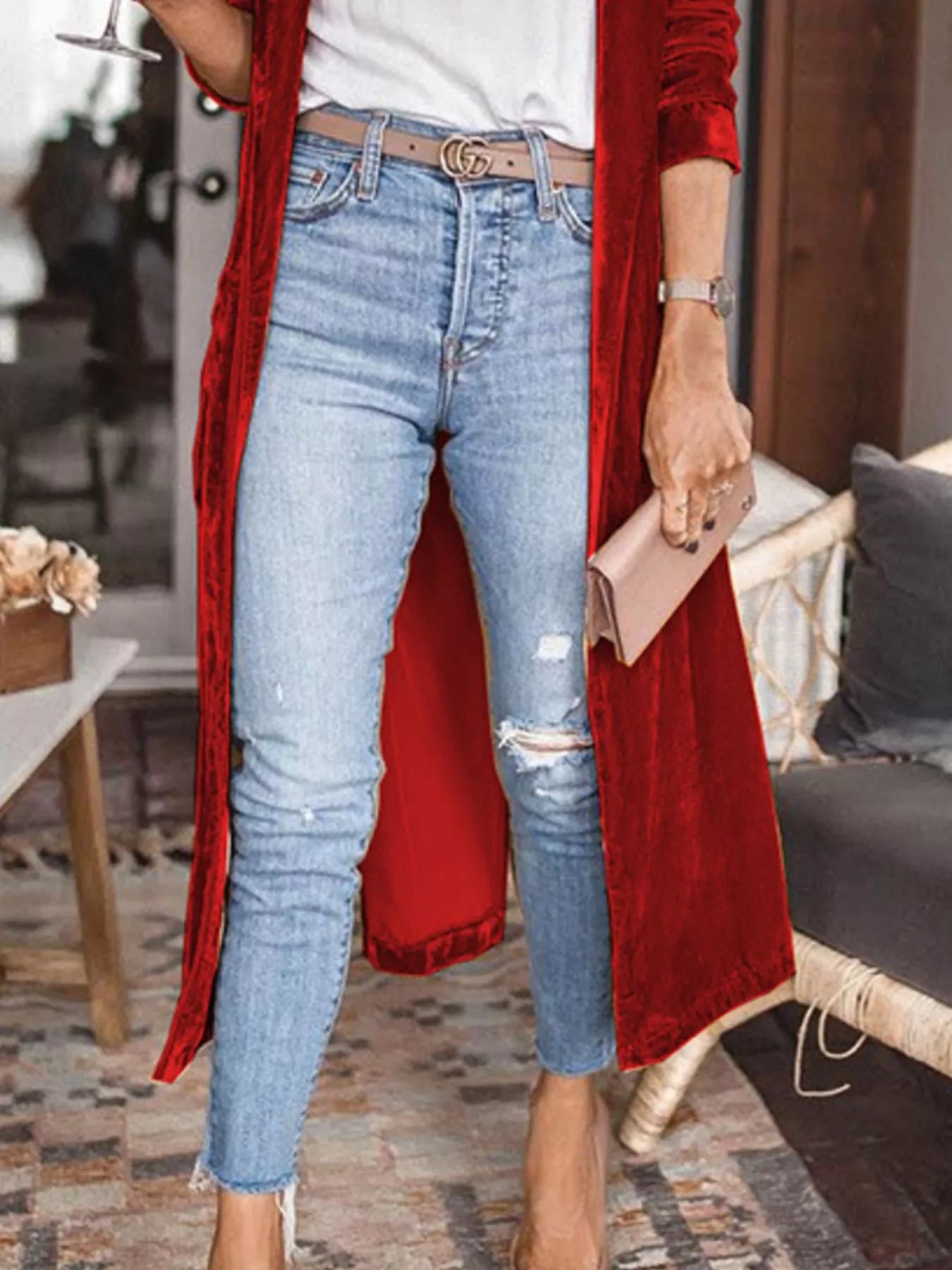 Open Front Long Sleeve Longline Cardigan - Fashorio