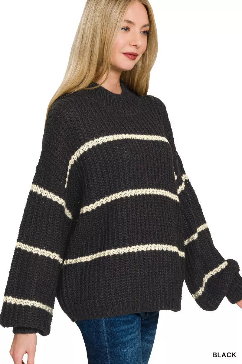 Oversized striped sweater relaxed fit side detail