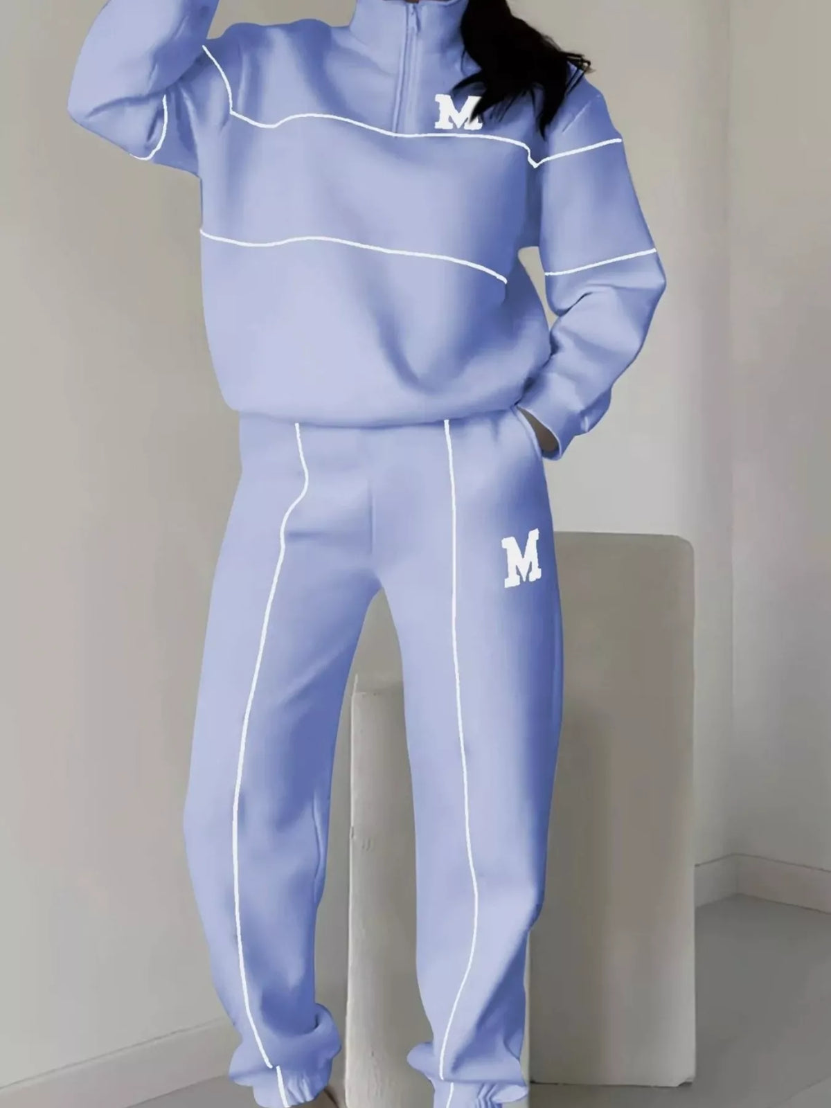 Striped quarter zip pants set final view