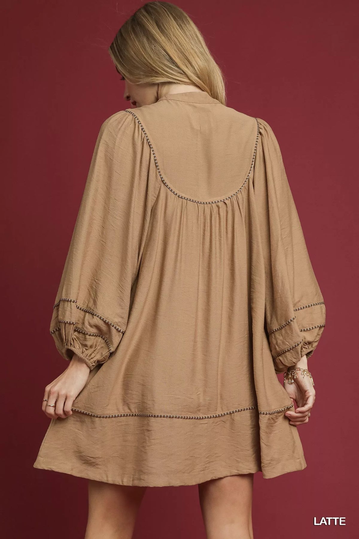 Boho Peasant Mini Dress with Trim Detail side view