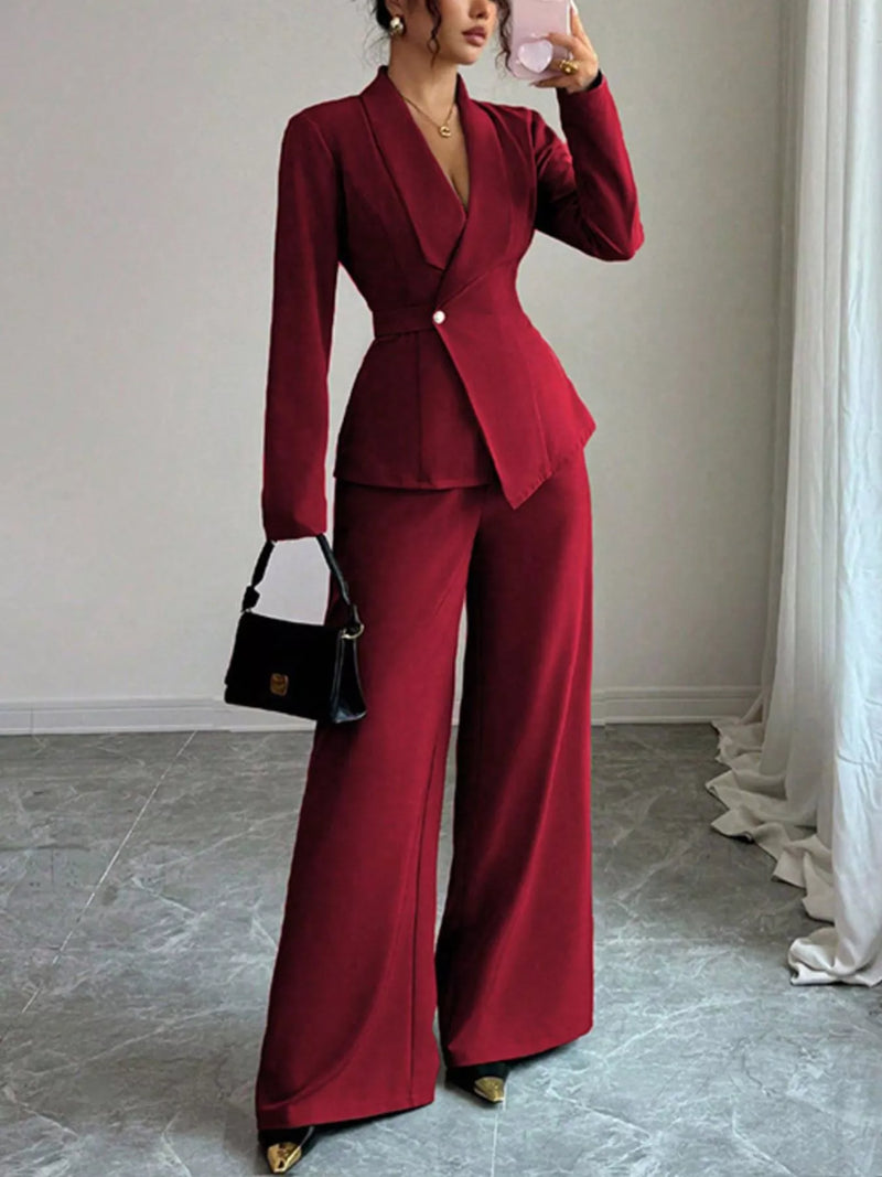 One button blazer and pants set front