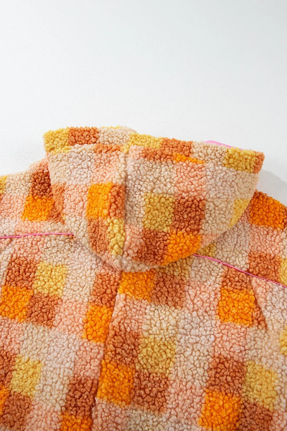 Checkered Sherpa Hooded Jacket in Tangerine view 9