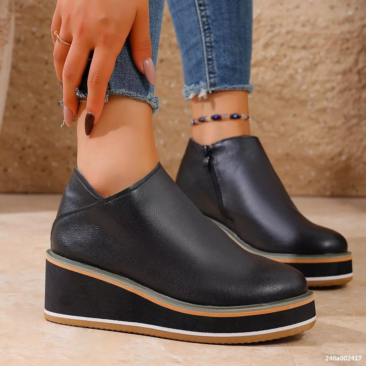 wedge ankle boots with zipper side profile