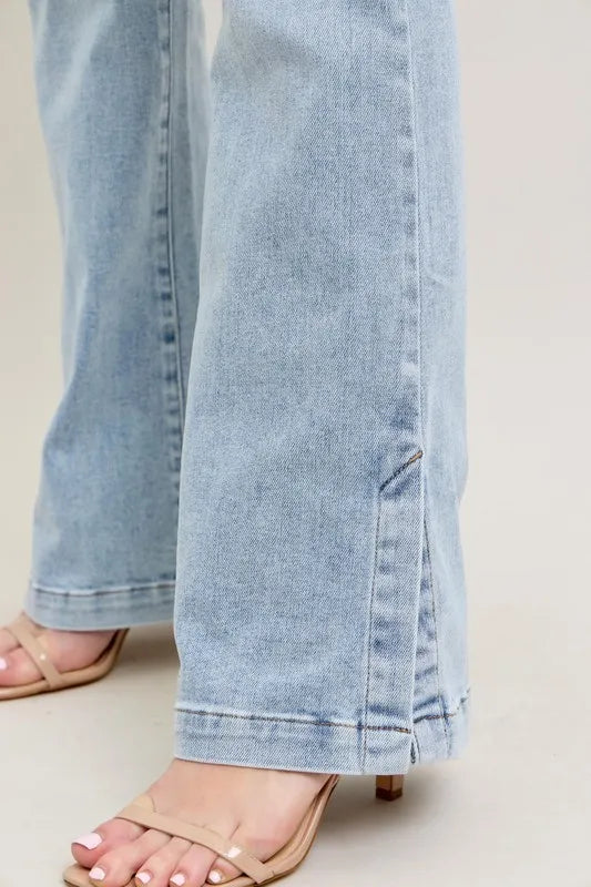 Judy Blue Full Size Tummy Control Vintage Wash Side Slit Slim Boot Jeans Plus Size - Fashorio