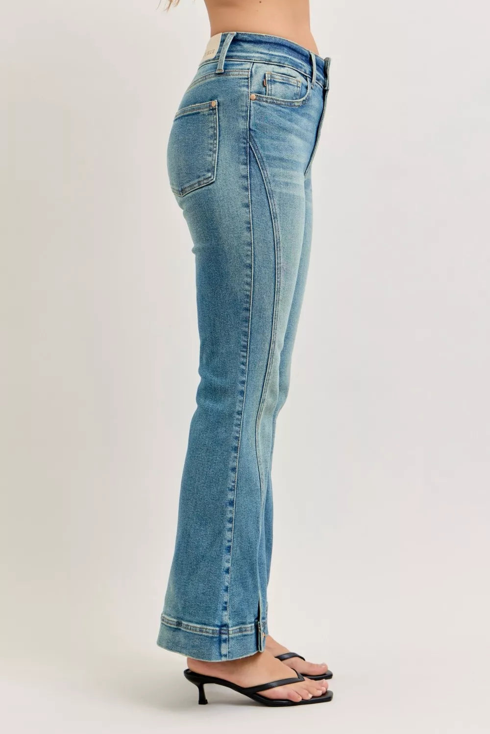 Judy Blue vintage wash flare jeans side view