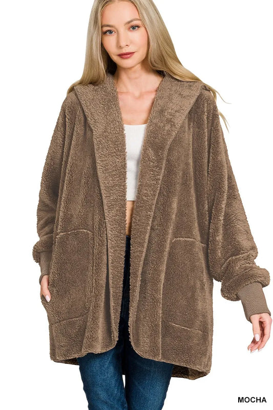 Hooded Faux Fur Jacket with Pockets and Cozy Lining - Fashorio