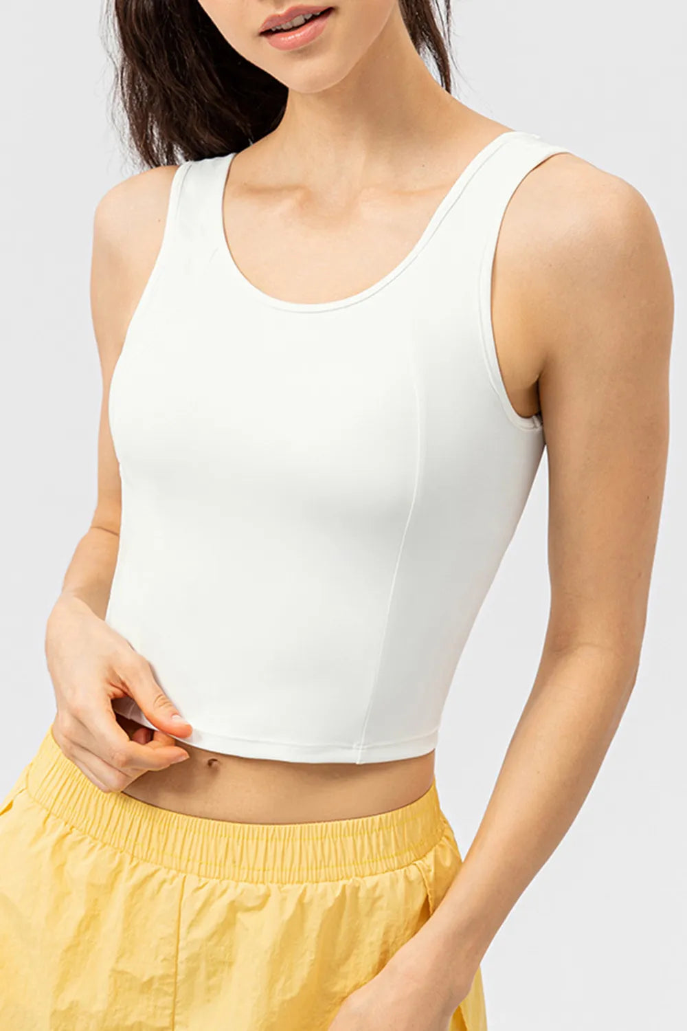 Round Neck Wide Strap Active Tank White - Fashorio