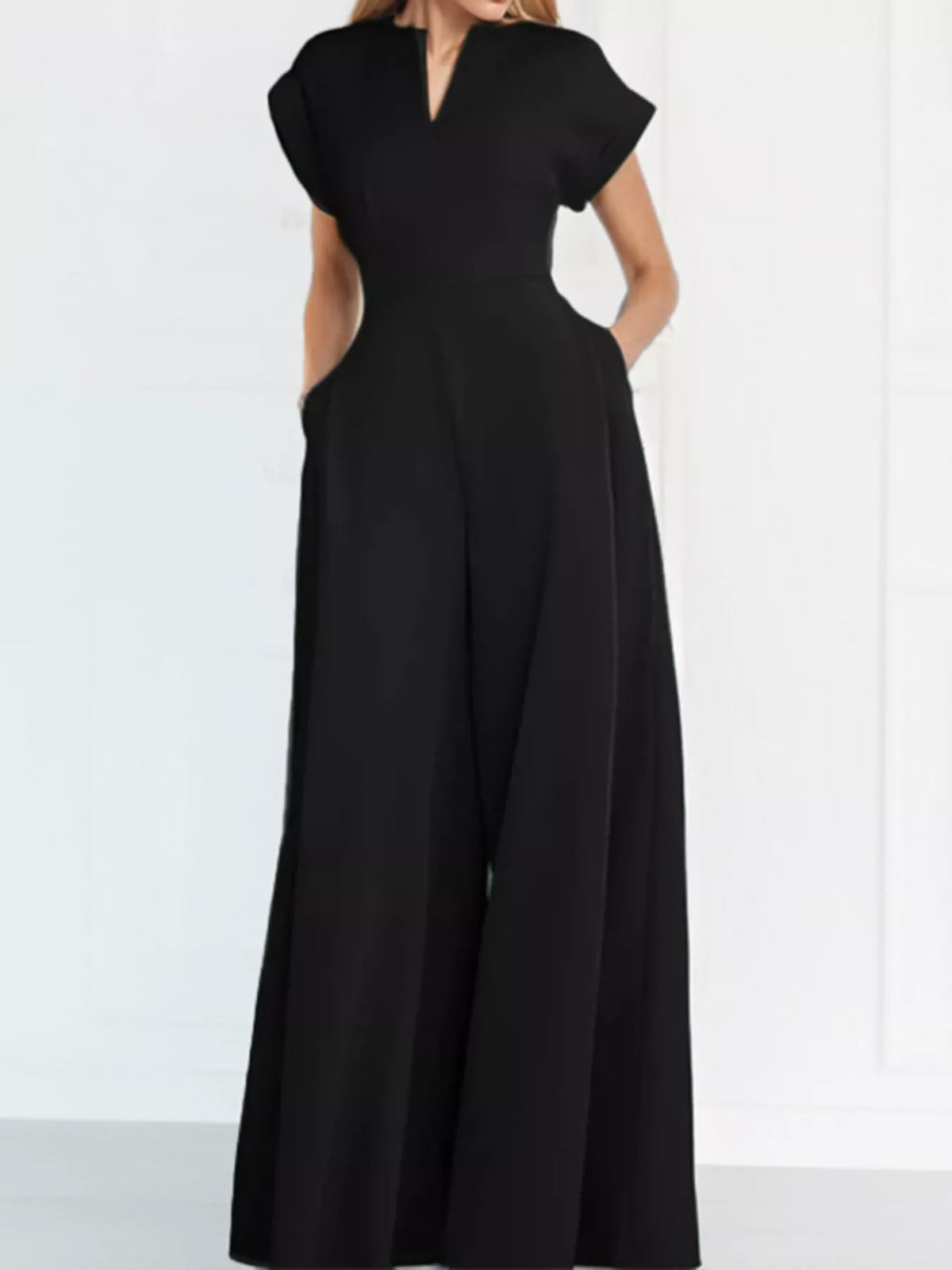 Notched Wide Leg Jumpsuit Plus Size, view 8