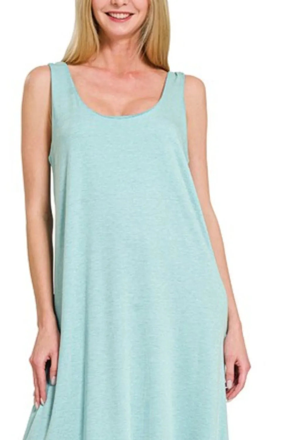 French Terry Twist Strap Midi Dress in Dusty Teal back view