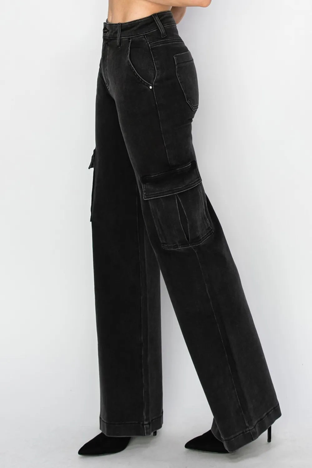 Risen Full Size High Rise Wide Leg Cargo Jeans - Fashorio