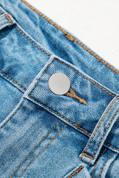 Acid Wash Bowknot Details High Waist Denim Skirt - Fashorio