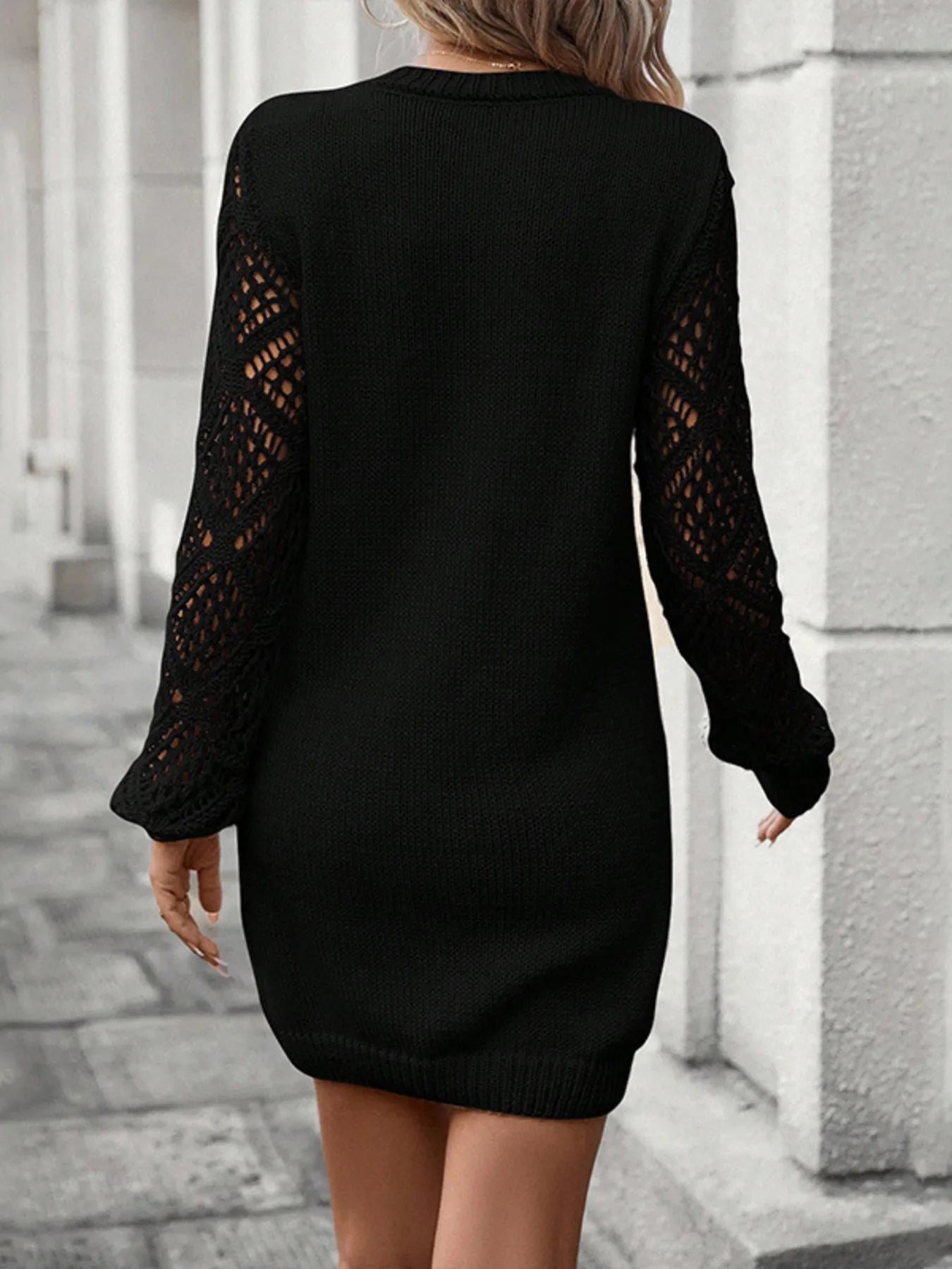 V-Neck Hollow Out Sleeve Sweater Dress - Fashorio