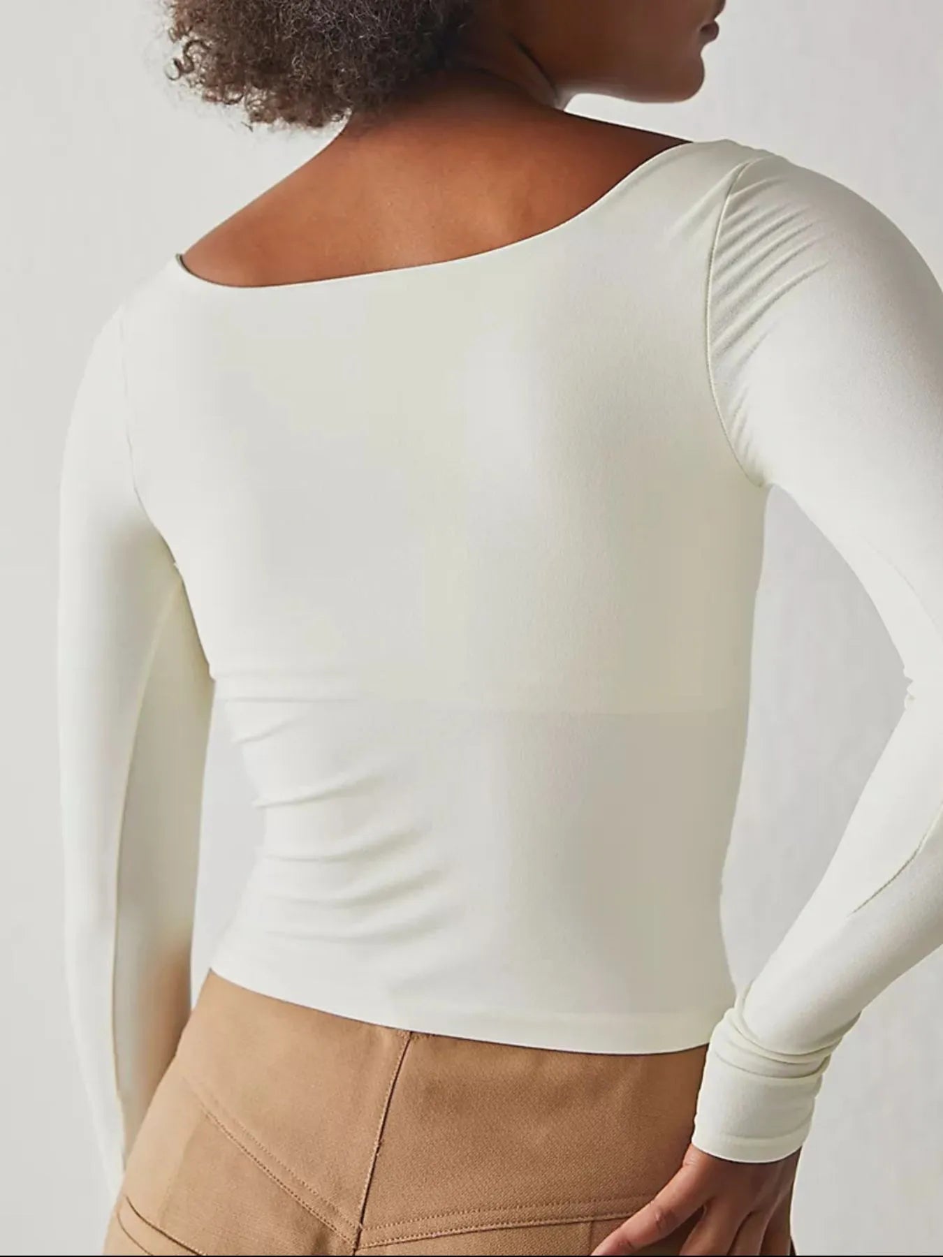 Square Neck Fitted Long Sleeve T-Shirt - Fashorio