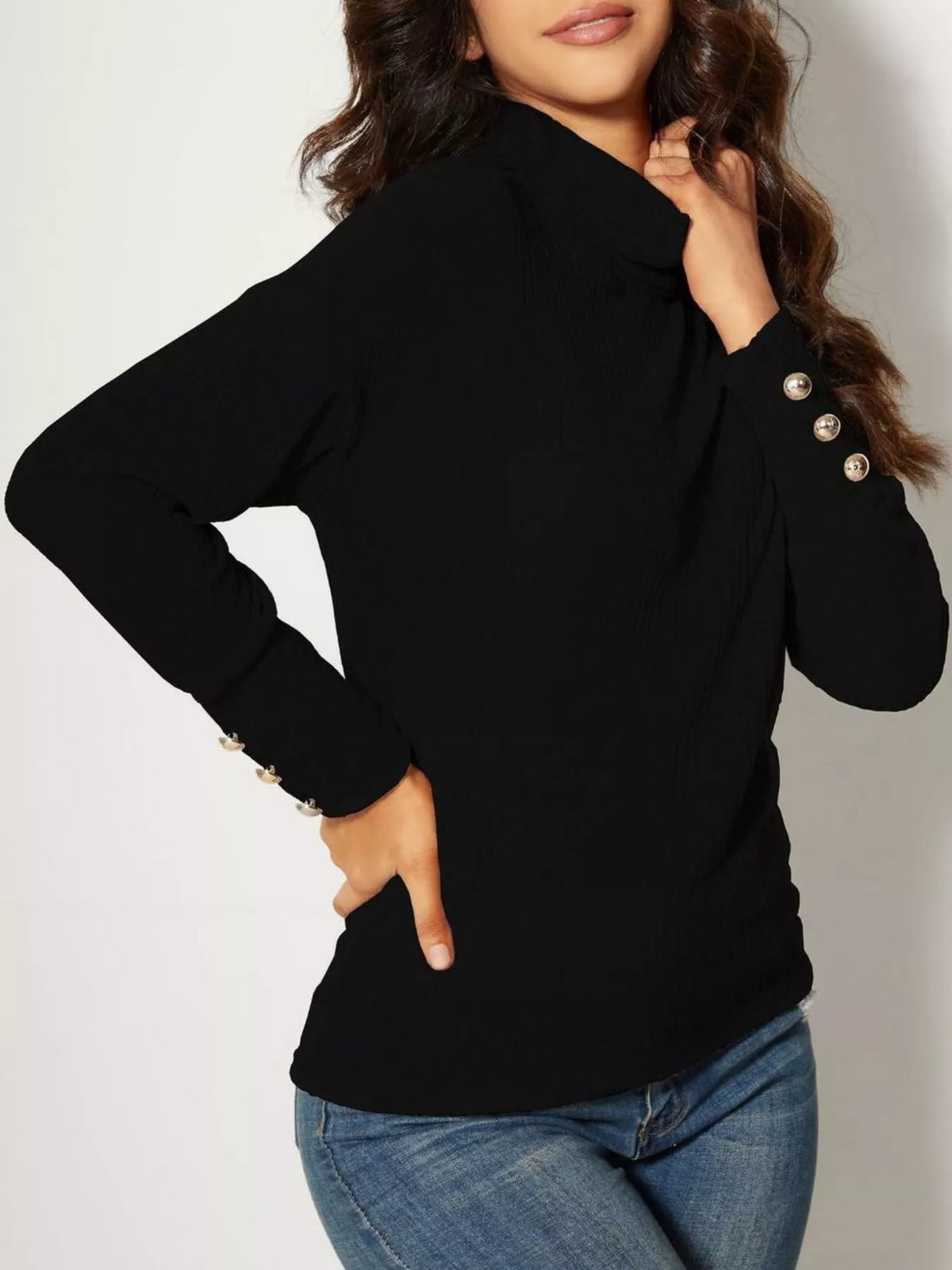 Ribbed Knit Turtleneck Sweater sleeve detail
