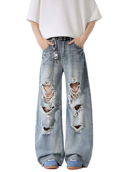 Men's Distressed Wide Leg Baggy Jeans - Fashorio