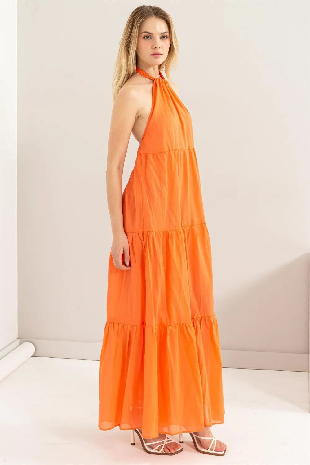 Open back halter cover up dress rear view