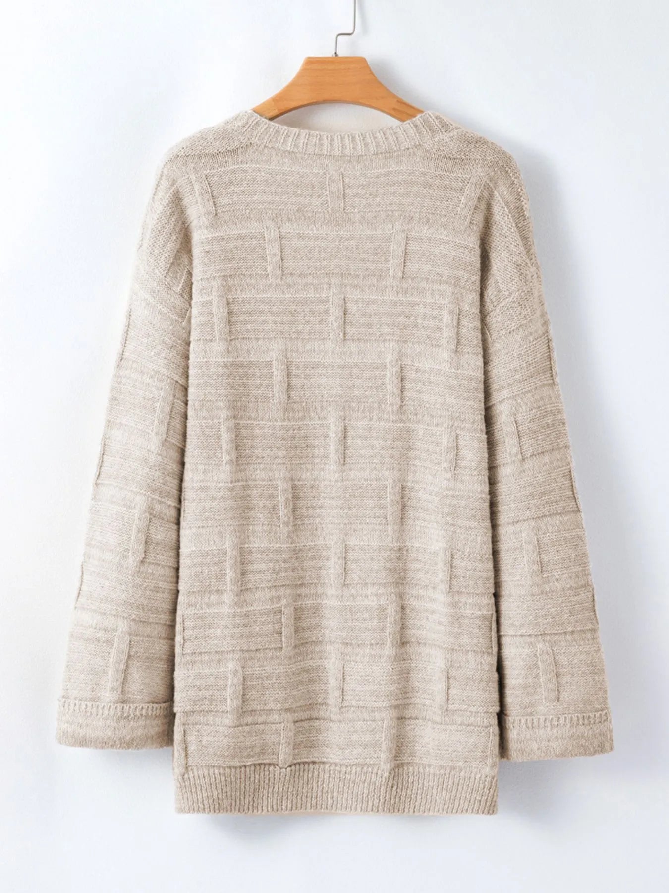 Textured Knit Open Front Cardigan with Pockets - Fashorio