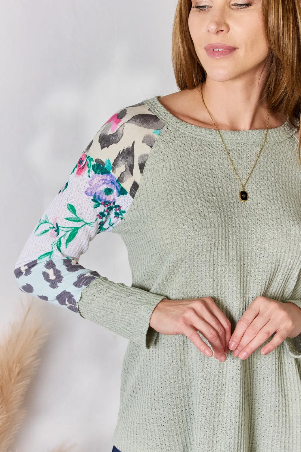 Hailey & Co Full Size Printed Round Neck Blouse - Fashorio