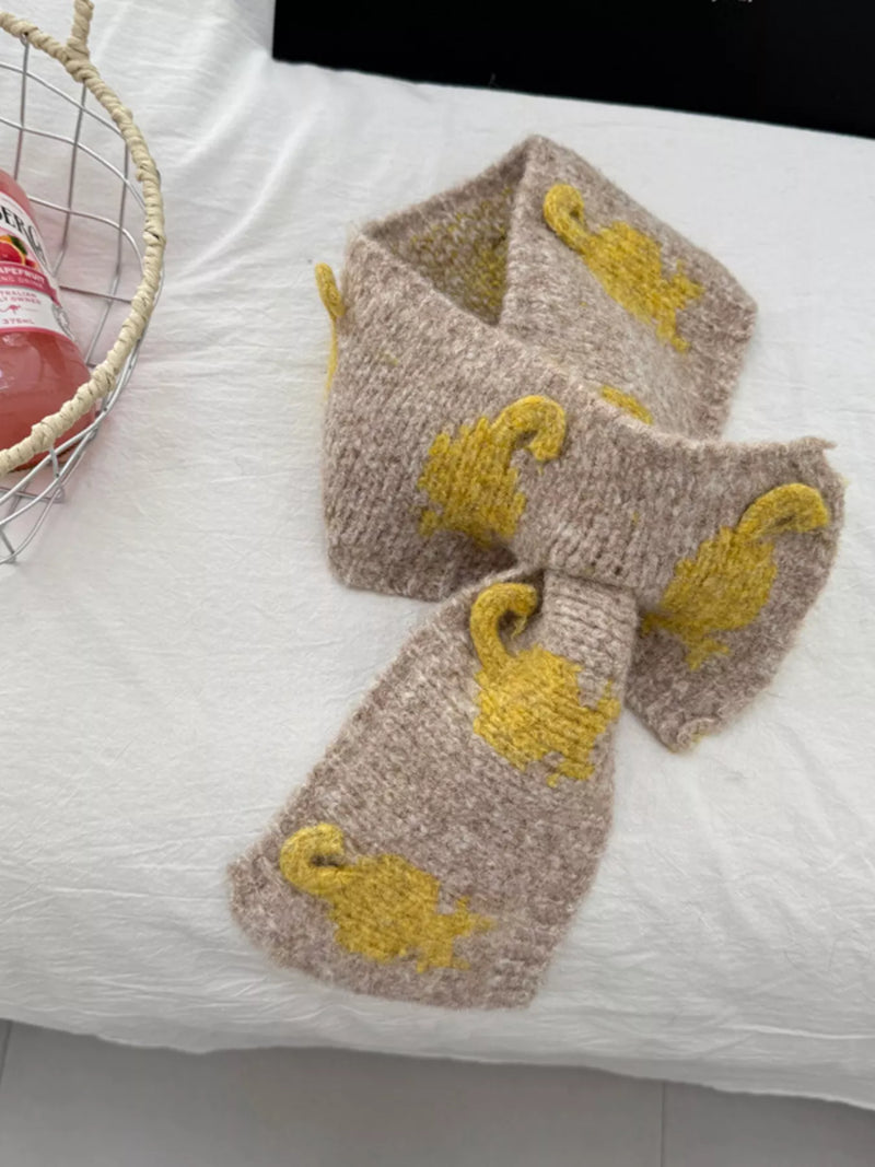 Knitted contrast pattern scarf in khaki