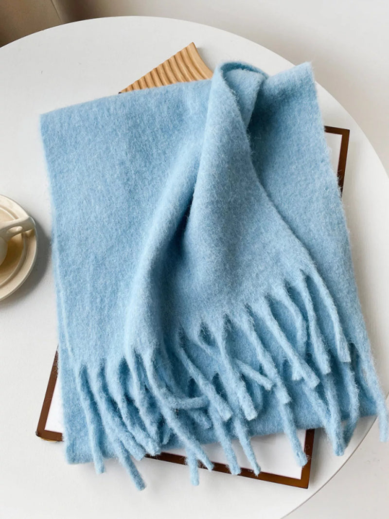 Fringe solid color polyester scarf front drape