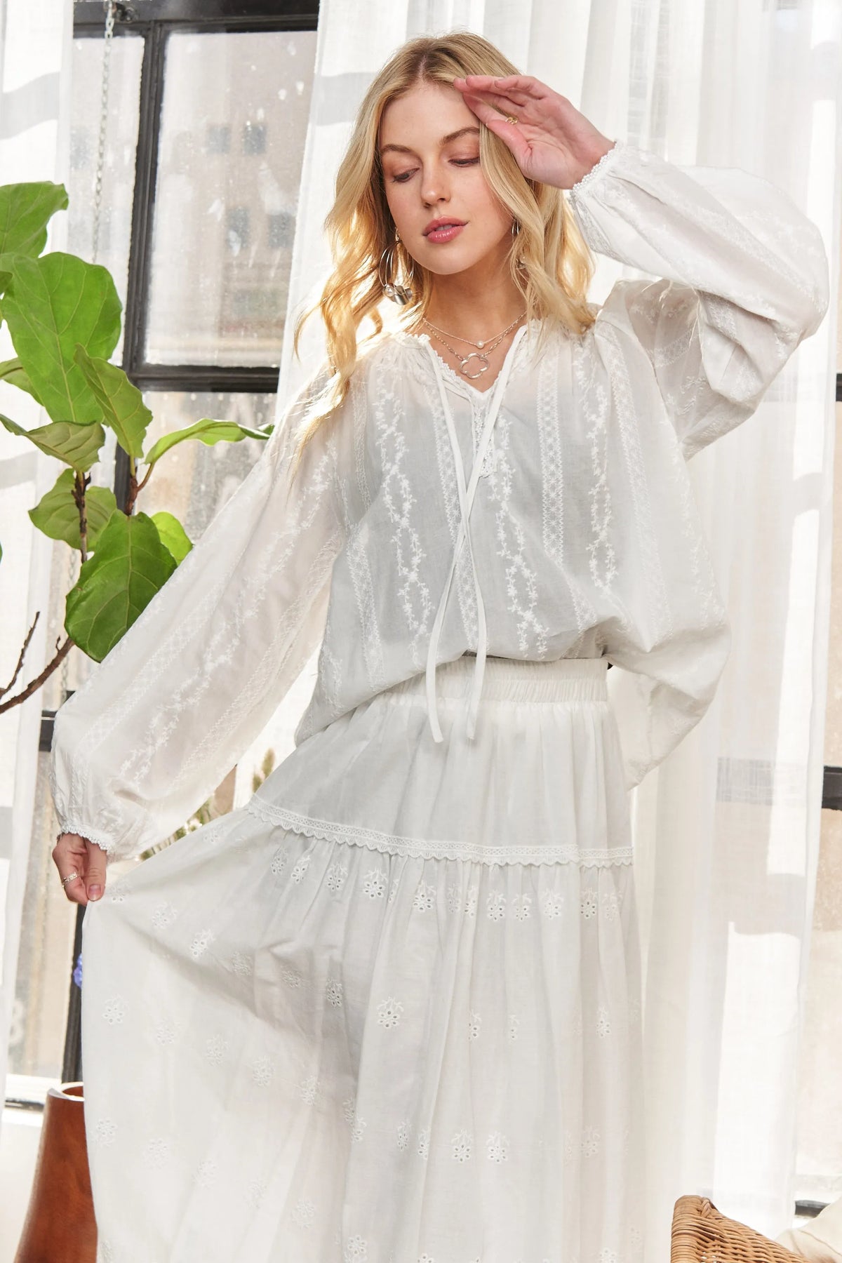 Cotton peasant blouse close up