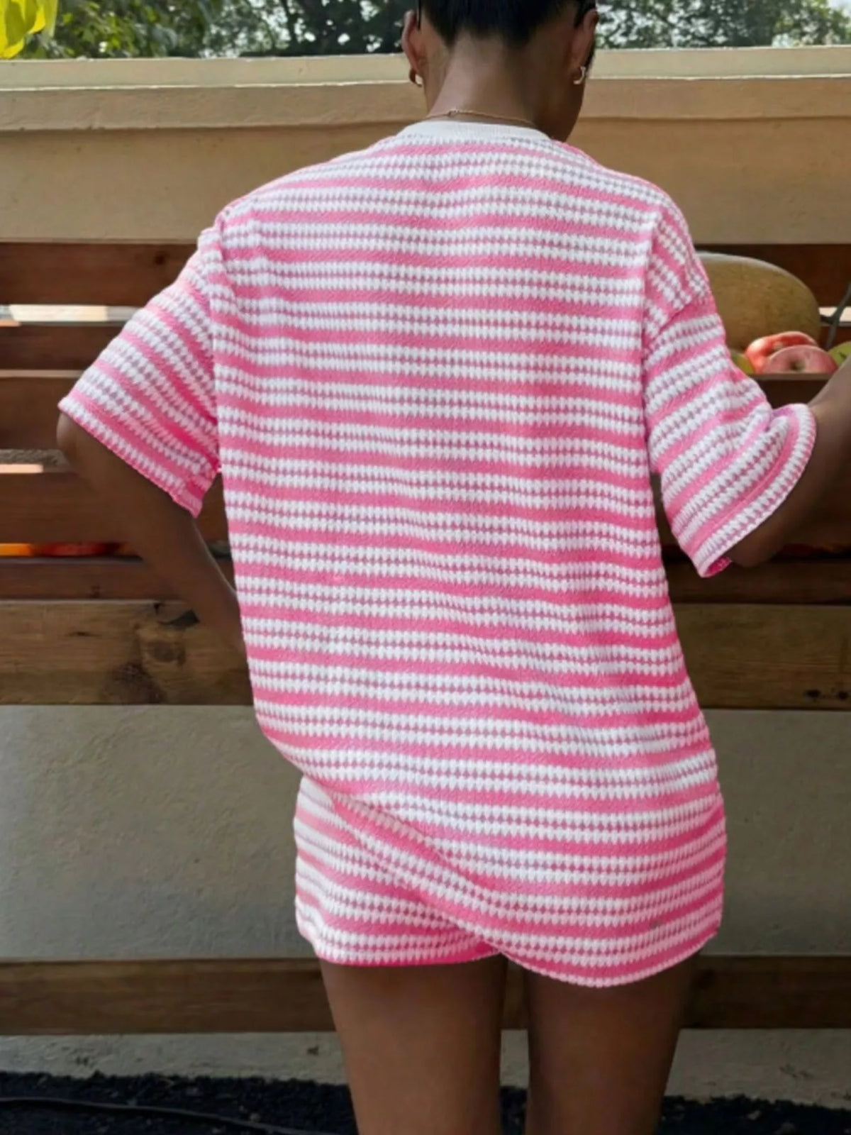 Striped Short Sleeve Top and Shorts Set, view 21
