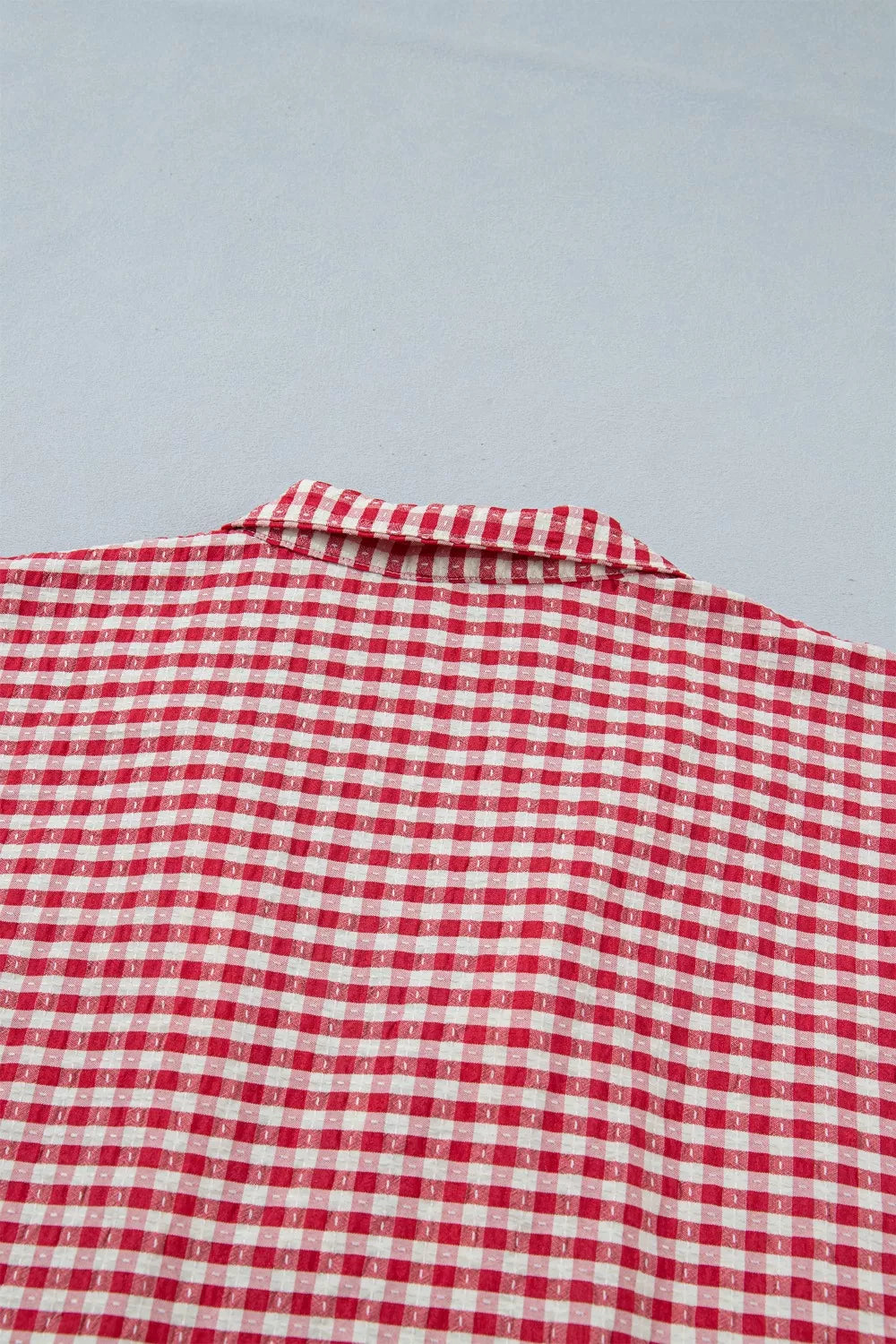 gingham half sleeve blouse fabric detail