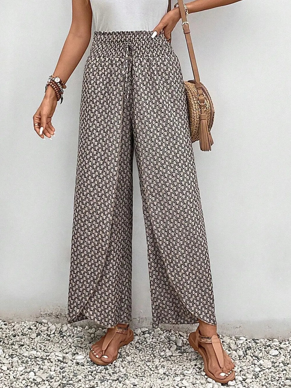 Tie waist wide leg pants styled outfit